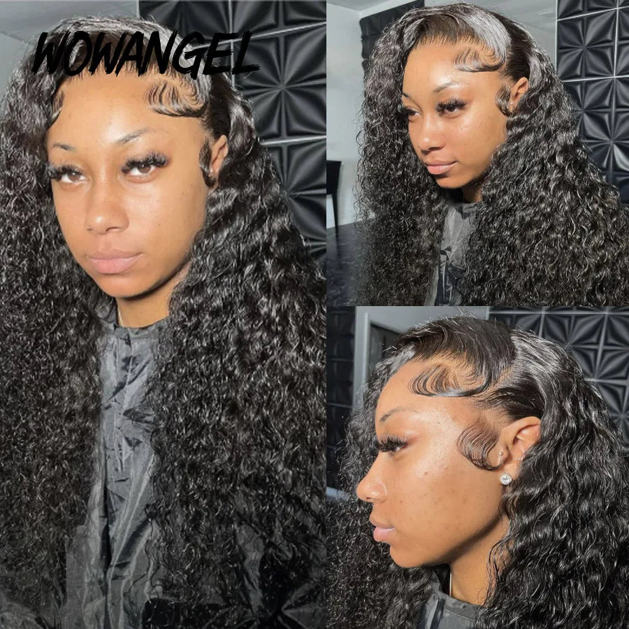 Wow Angel 36inch Water Wave 13x6 Full Frontal HD Lace Wigs 250% Curly Wigs HD Lace Front Human Hair Wigs Melt Skins For Woman