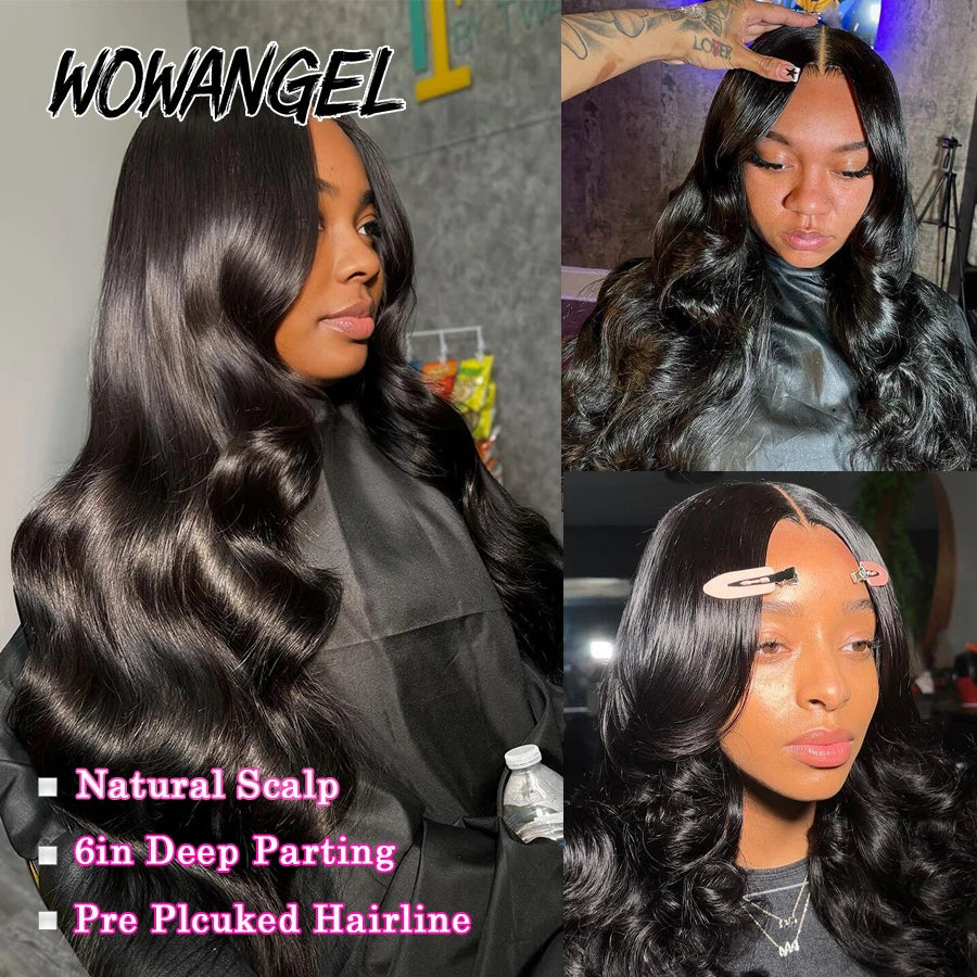 Wow Angel 2x6 HD lace Closure Wigs Body Wave Glueless Wig Human Hair Ready To Wear Deep Part HD Lace Closure Wigs For Woman