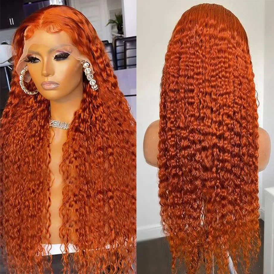 ginger hd lace wig 13x6 human hair 30 Inch Curl Lace Frontal Human Hair Wig 350 Colored Deep Wave Lace Front Wigs For Women
