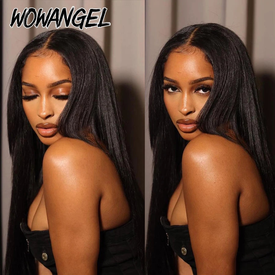Wow Angel Jet Black 13x6/13x4 HD Lace Front Wigs Yaki Straight Human Hair 5x5 HD Lace Closure Wig Pre Plucked Kinky for Woman