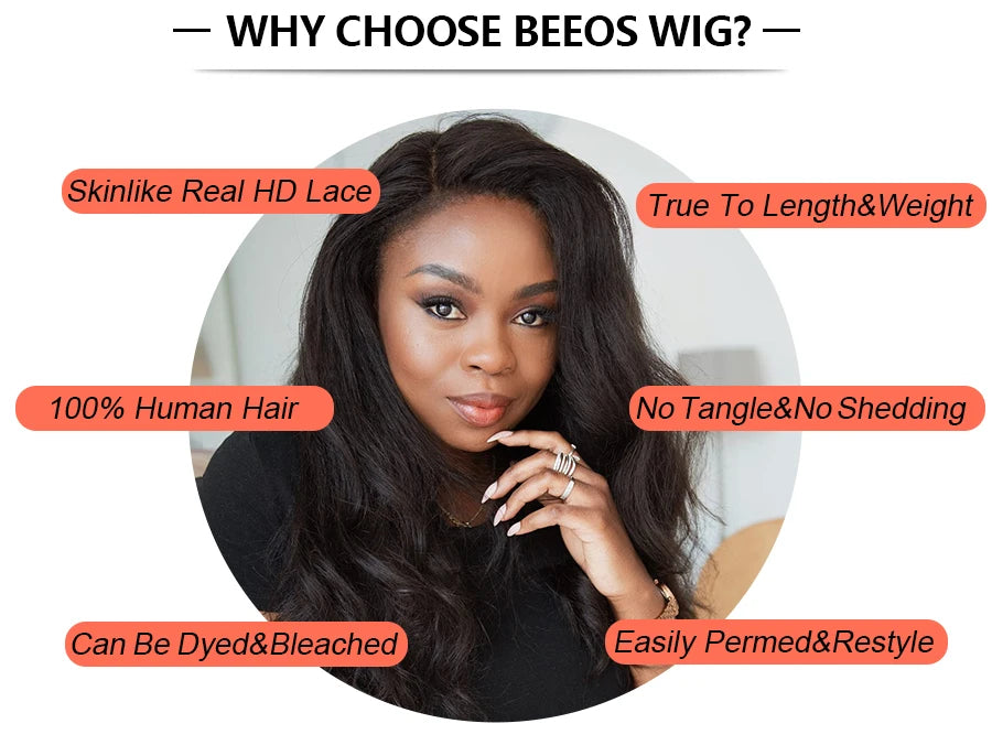 250% Jet Black Kinky Straight 13x6 HD Full Lace Front Wig PrePlucked Yaki Straight 13x4 HD Lace Frontal Human Hair Wig For Woman