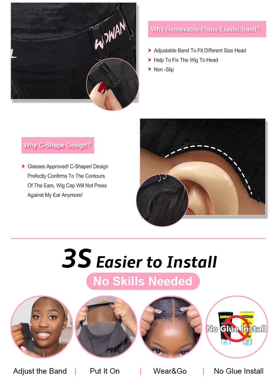WowAngel Pre Cut Ultra Fitted 9x6 HD Lace Closure Glueless Wigs Ready To Wear Human Hair Wigs Straight Melt Skins For Women Wigs