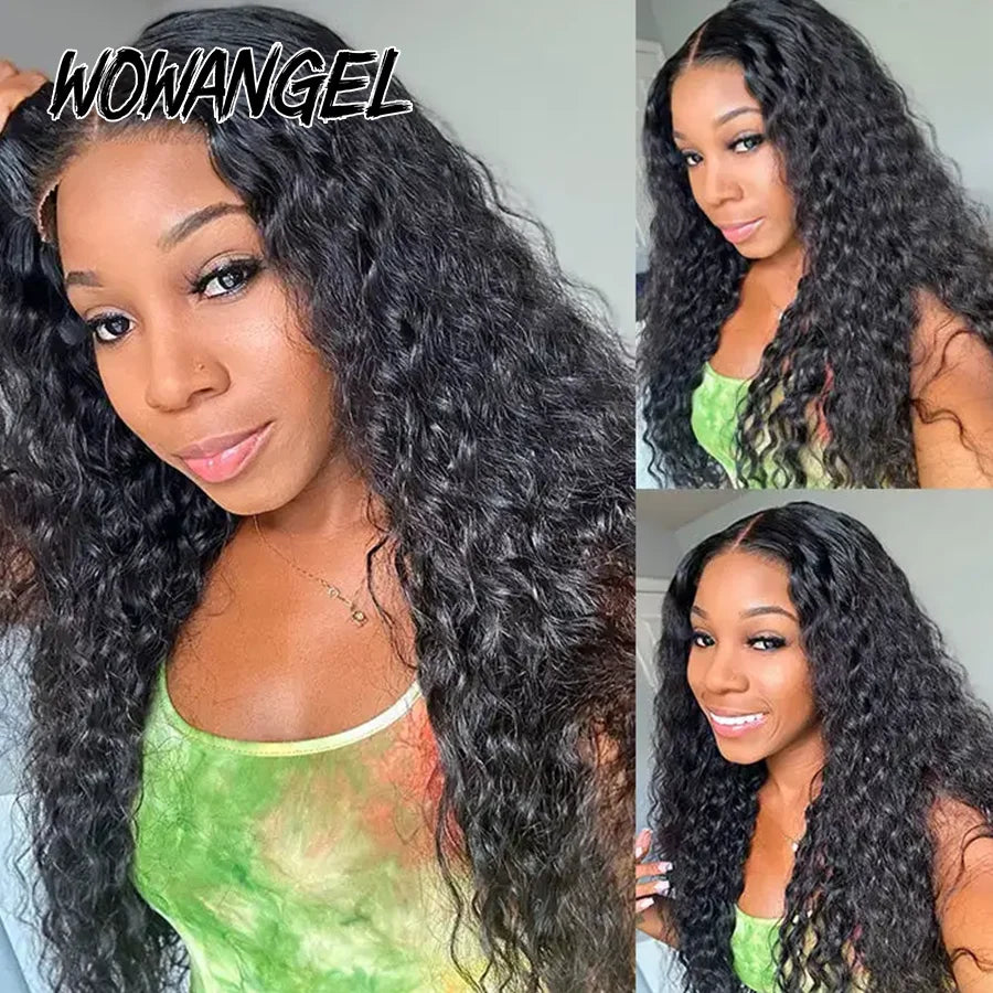 Wow Angel Glueless HD Lace Closure 7x7/6X6/5x5 Closure Water Wave Pre Plucked Natural Hairline Human Hair Curly Wigs For Women