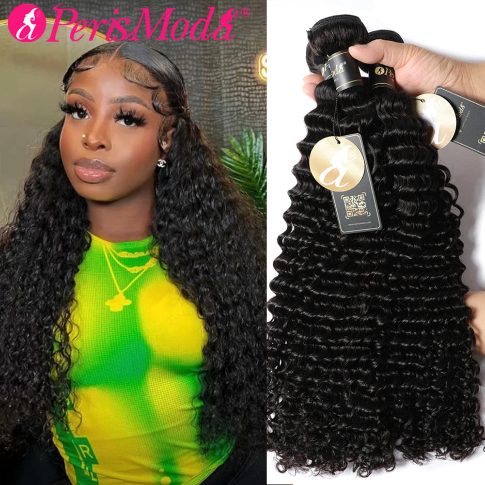 15A Deep Wave Bundles Human Hair Brazilian Weaving 100% Virgin Human Hair Extensions 1/3/4 Bundles Deal Curly Human Hair Bundles