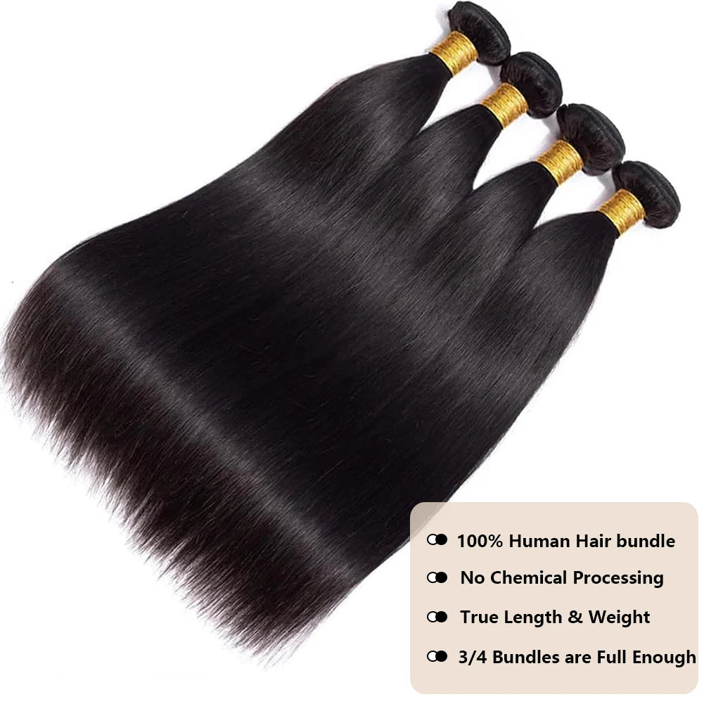 Straight 5x5 Clousre With Bundles Virgin Raw Human Hair Weaving Bundles With 13x6 Frontal Closure Natural Human Hair Extensions