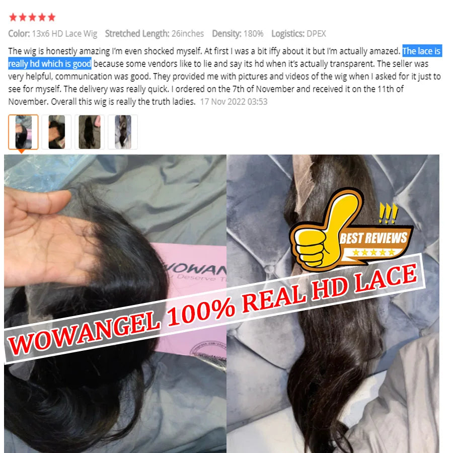 Wow Angel HD Full Frontal Wigs 36inch Straight Melt Skins 13x6 HD Lace Front Human Hair Wigs Virgin Hair Pre Plucked Glueless