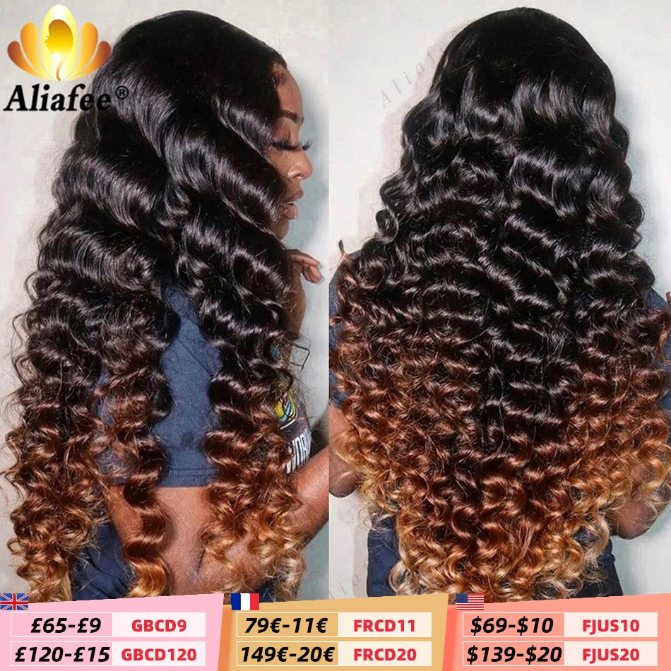 HD 13x6 Loose Deep Wave Wigs Curly Lace Frontal Human Hair Wigs Honey Blonde Ombre Colored Lace Front Wig PrePlucked For Women