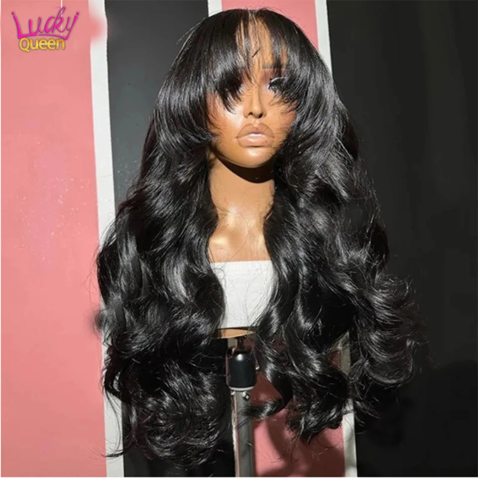Blonde Highlight Brown With Bangs 7X5 Glueless 180 Density Human Hair 13X6 Transparent Lace Pre Plucked Lace Frontal For Women