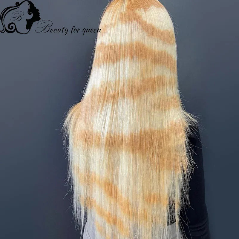 Colored Straight With Pattern High Quality Brazilian Human Hair Wig 13x4 HD Transparent Lace Frontal Wigs Pre Plucked Cosplay