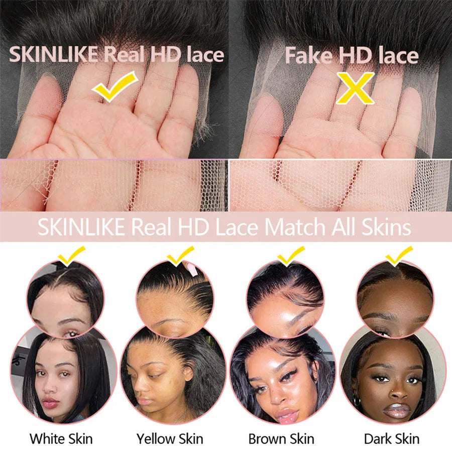 250% Jet Black Kinky Straight 13x6 HD Full Lace Front Wig PrePlucked Yaki Straight 13x4 HD Lace Frontal Human Hair Wig For Woman
