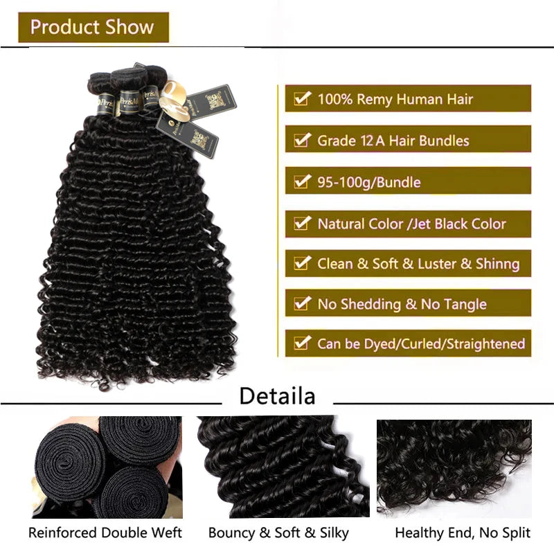 15A Deep Wave Bundles Human Hair Brazilian Weaving 100% Virgin Human Hair Extensions 1/3/4 Bundles Deal Curly Human Hair Bundles