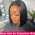 Ready To Wear Glueless Wigs Brazilian Bone Straight Short Bob Human Hair Wigs Pre Plucked 13x4 HD Transparent Lace Frontal Wig