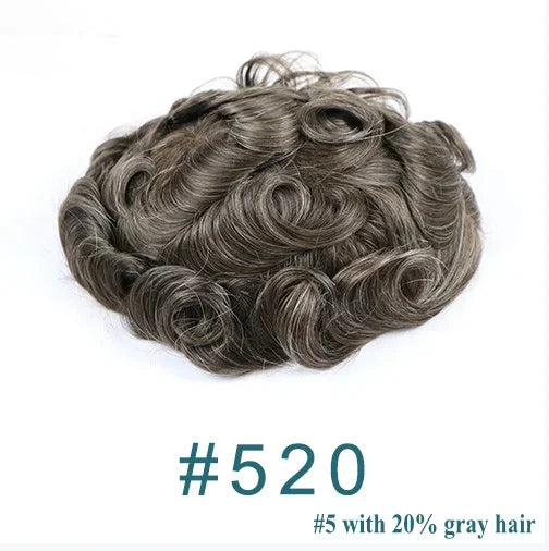 Natural Hairline 0.02mm Super Thin Skin 80-90%Density Invisible Men Toupee Light Brown Grey 1B80 Human Hair Capillary Prosthesis