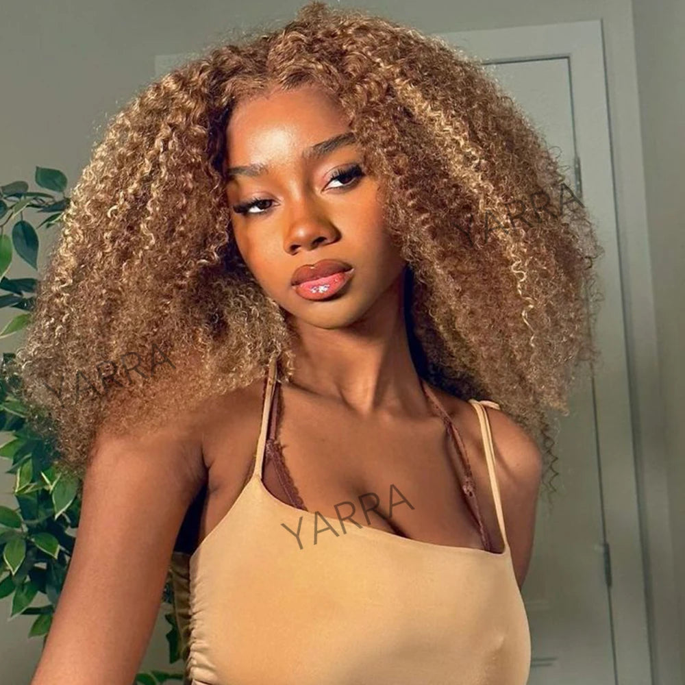220% Density Highlight Blonde Kinky Curly Short Bob Wig 13x6 Lace Front Wig Glueless Wigs Pre Cut Ready To Go Human Hair Wigs