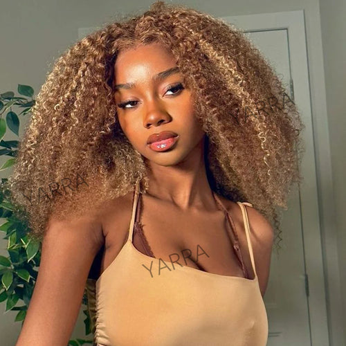 220% Density Highlight Blonde Kinky Curly Short Bob Wig 13x6 Lace Front Wig Glueless Wigs Pre Cut Ready To Go Human Hair Wigs