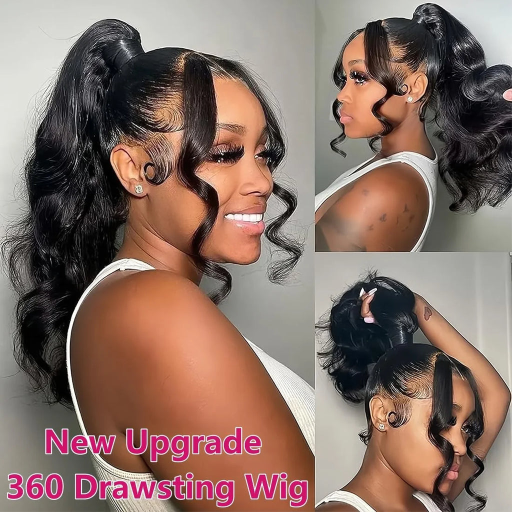 360 Lace Wigs with Drawstring 250% density Body Wave Human Hair wigs Hidden Strap Bone 36inch Lace Frontal Wigs