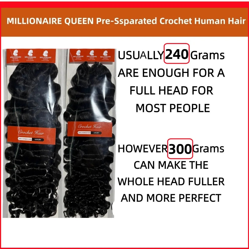 Millionaire Queen 15A Crochet Feather Human Hair Burmese Curly Pre-Separated Crochet Hair Extensions On Sale 100% Human Hair
