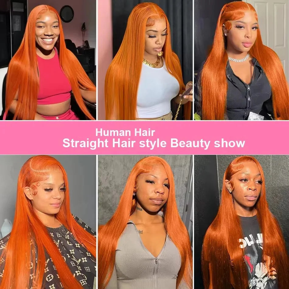 36 Inch Orange Ginger 13x6 Hd Lace Frontal Wigs Human Hair 13X4 Straight Lace Front Wigs Human Hair Colored Wigs For Women