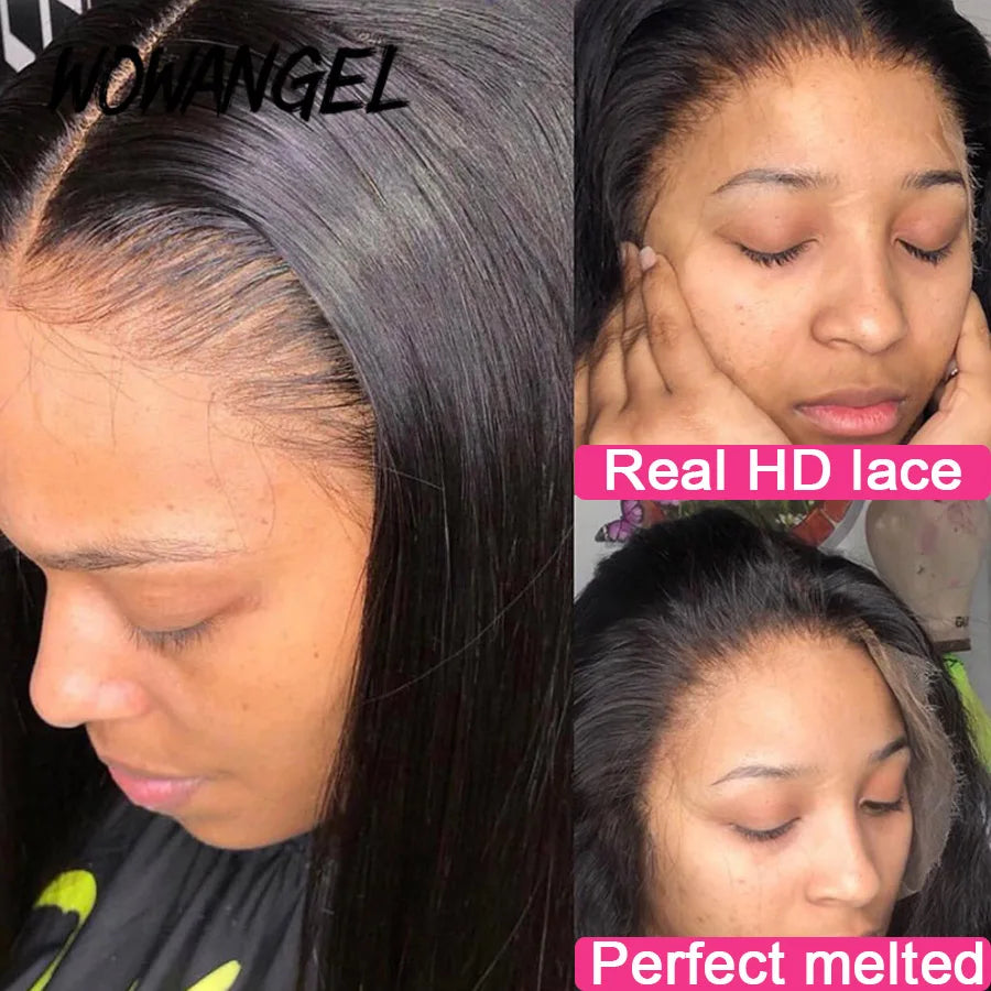 Wow Angel 250% 13x6 HD Lace Frontal Wig Straight Ultra-Fitted HD Transparent Lace Front Human Hair Wigs Melt Skins For Women