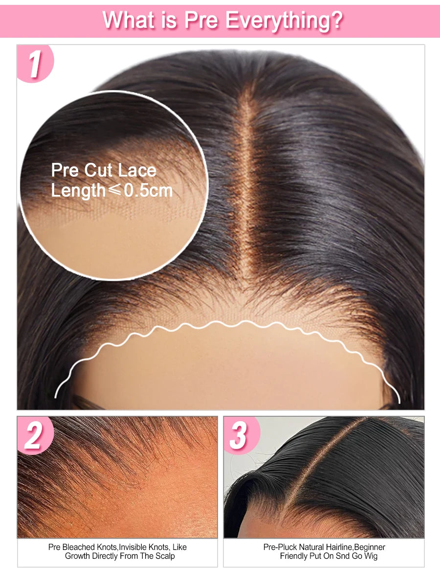 WowAngel Pre Cut Ultra Fitted 9x6 HD Lace Closure Glueless Wigs Ready To Wear Human Hair Wigs Straight Melt Skins For Women Wigs