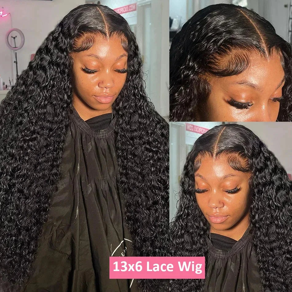 13x4 13x6 Transparent Loose Deep Wave Human Hair Wigs 30 32 34 Inch Deep Curly 4x4 Lace Closure Human Hair Wigs For Women 180%