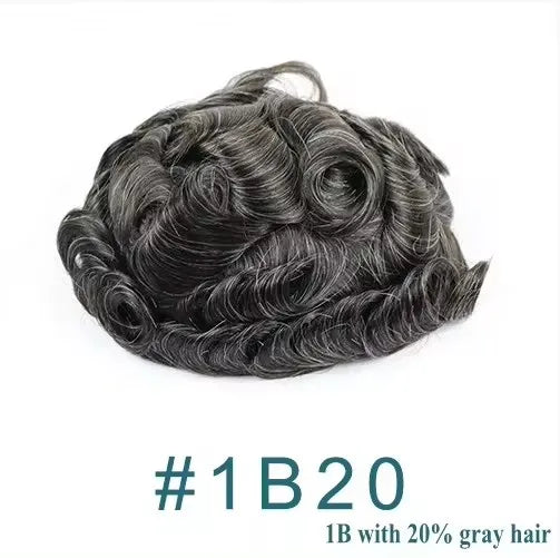 Natural Hairline 0.02mm Super Thin Skin 80-90%Density Invisible Men Toupee Light Brown Grey 1B80 Human Hair Capillary Prosthesis