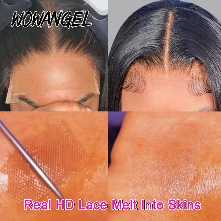 Wow Angel 36inch Jet Black Glueless Wigs 5x5 HD Lace Closure Human Hair Wigs Pre Plucked Straight Ready to Go Wigs For Woman