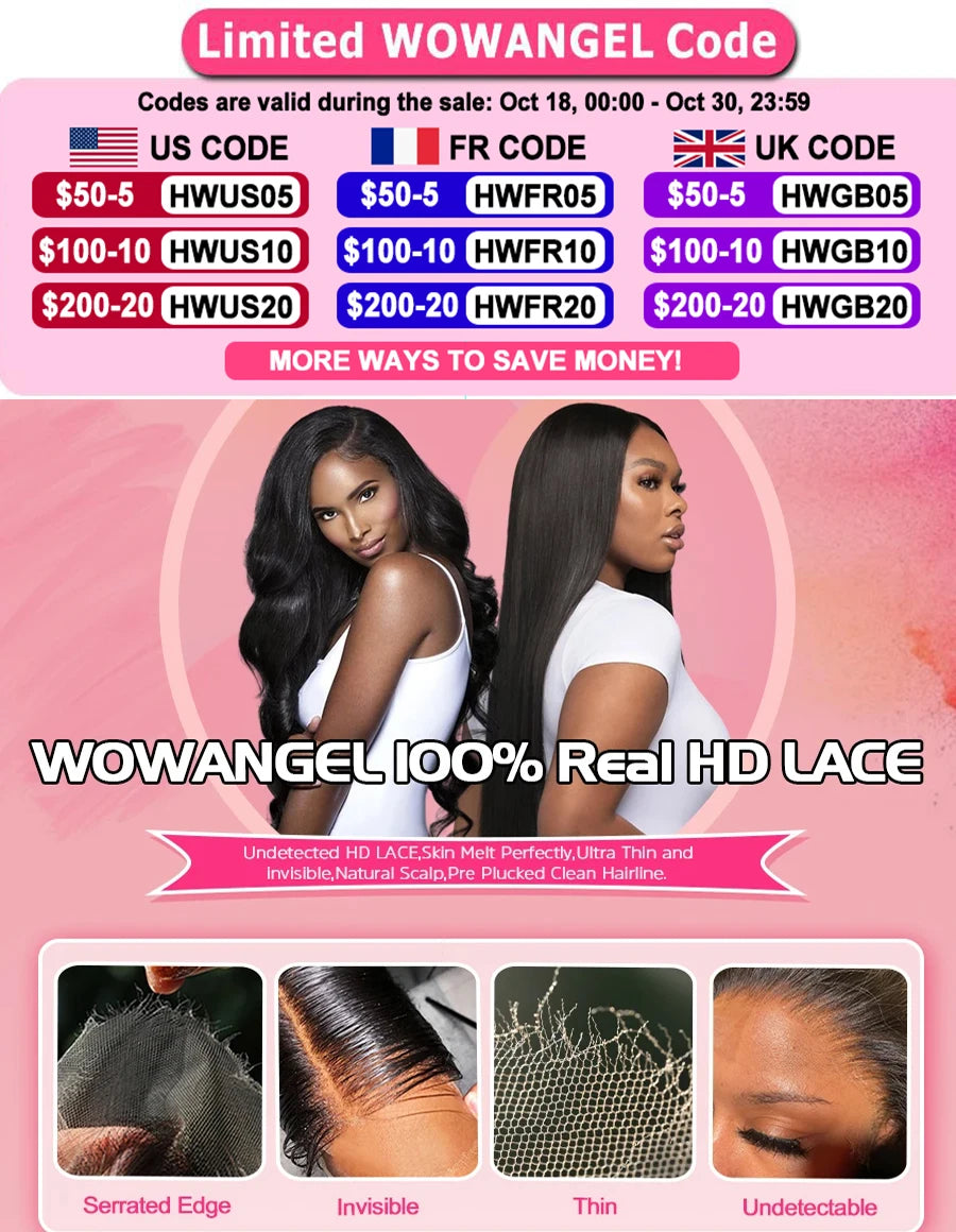 Wow Angel 36inch Jet Black Glueless Wigs 5x5 HD Lace Closure Human Hair Wigs Pre Plucked Straight Ready to Go Wigs For Woman