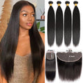 Straight 5x5 Clousre With Bundles Virgin Raw Human Hair Weaving Bundles With 13x6 Frontal Closure Natural Human Hair Extensions