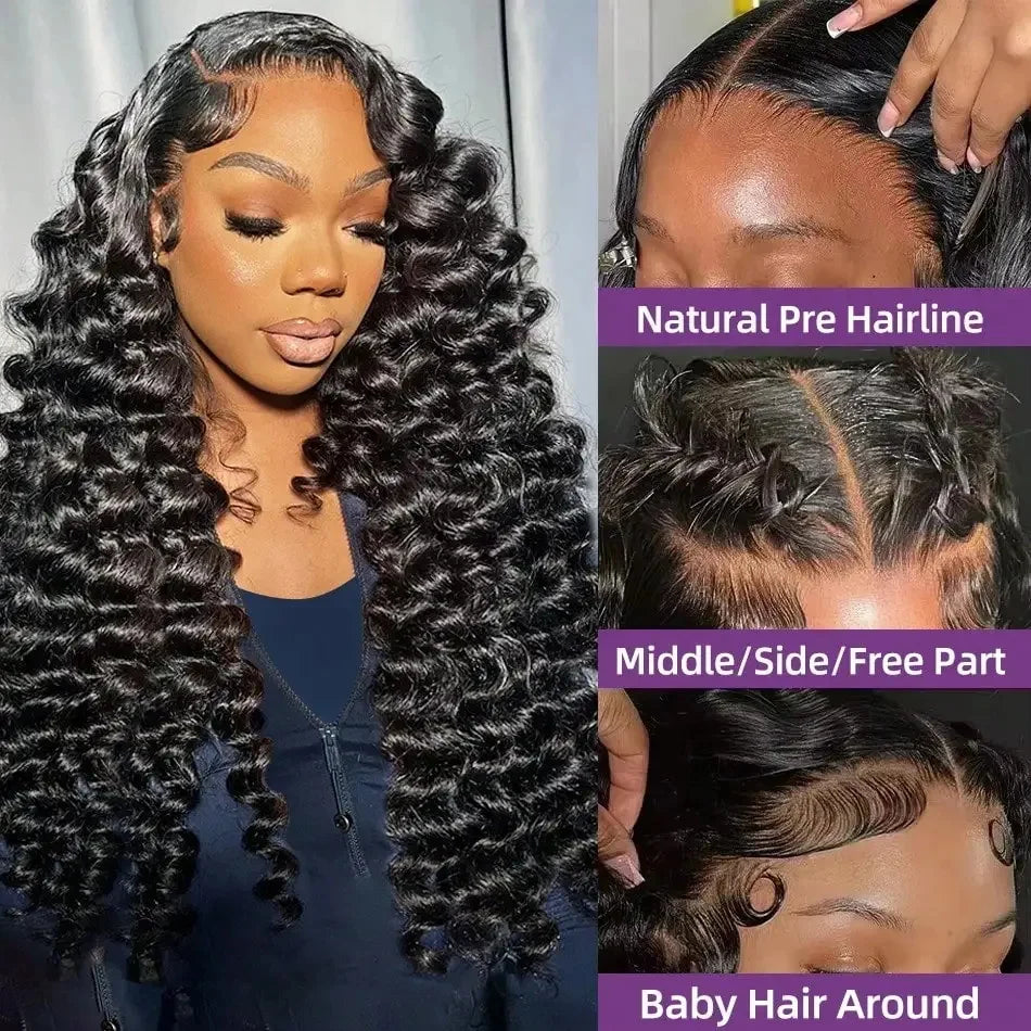100% Human Hair Brazilian Deep Wave 300% Density 40 Inch Wigs Loose Water Wave Lace Front Wig 4x4 13x6 HD Lace Human Hair Wig