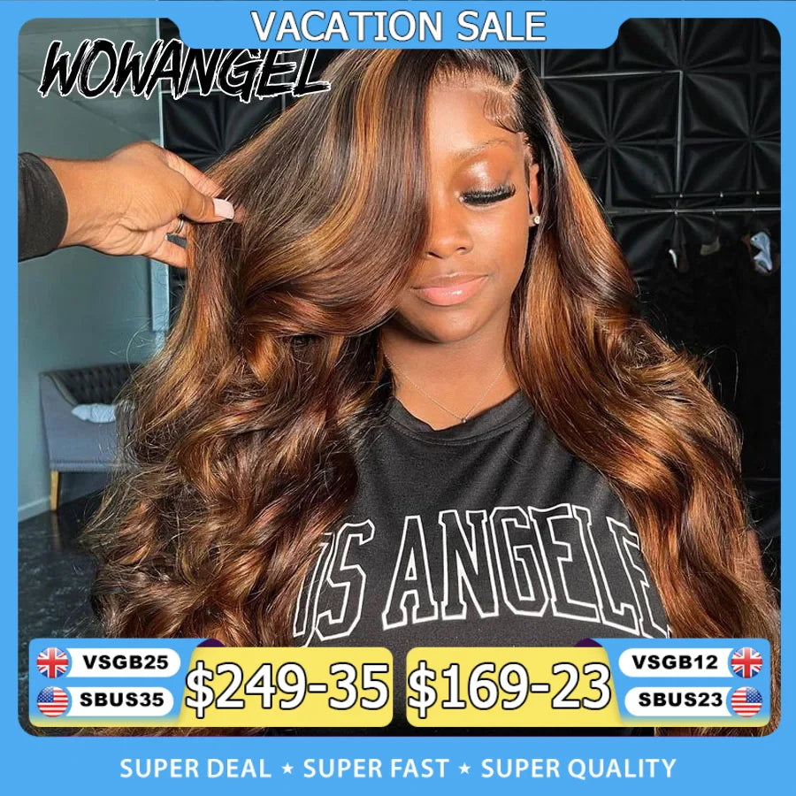 Wow Angel 250% Ombre Highlight Wig 13x6 HD Lace Front Wig Deep Part Body Wave Human Hair Wig Melt Skins Natural Scalp For Woman