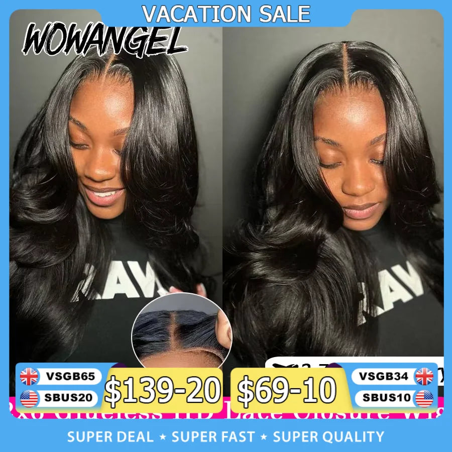 Wow Angel 2x6 HD lace Closure Wigs Body Wave Glueless Wig Human Hair Ready To Wear Deep Part HD Lace Closure Wigs For Woman