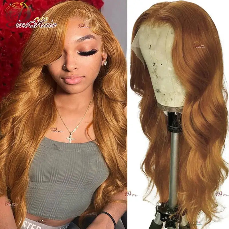 Ginger Brown 13X6 Lace Front Human Hair Wigs Honey Blonde Body Wave Lace Front Wig for Women Pre-Plucked Remy Human Hair Wig