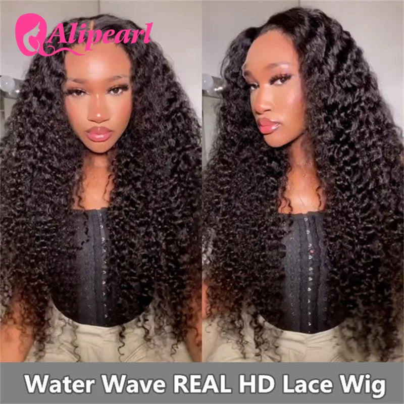 AliPearl Hair Real HD Lace Front Human Hair Wigs Pre Plucked Water Wave 5x5 HD Transparent Lace Wigs Peruvian Hair For Woman