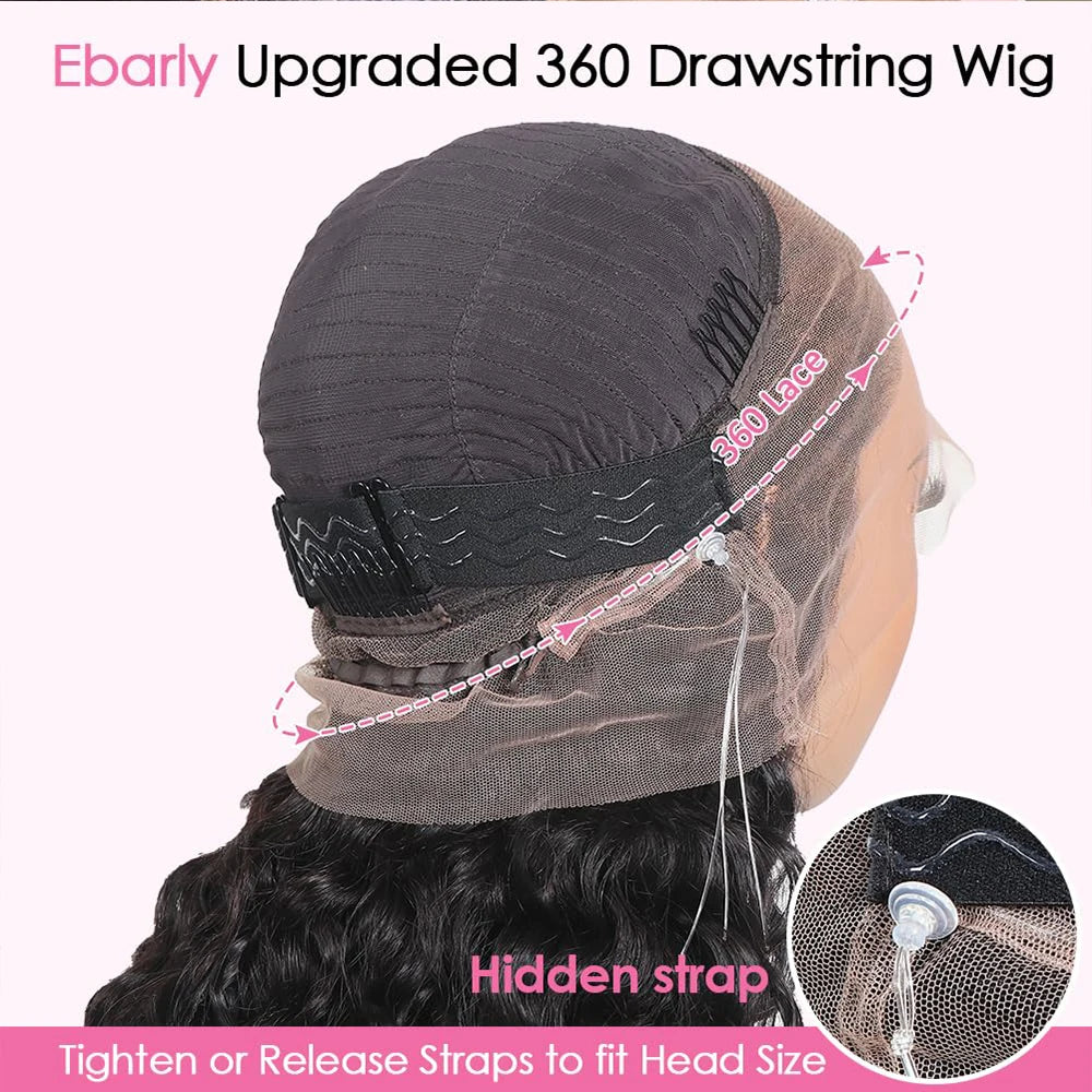 Kinky Straight Invisible Strap 360 Full Lace Glueless Wig Human Hair Pre Cut HD 360 Lace Front Wig Human Hair Wigs Drawstring