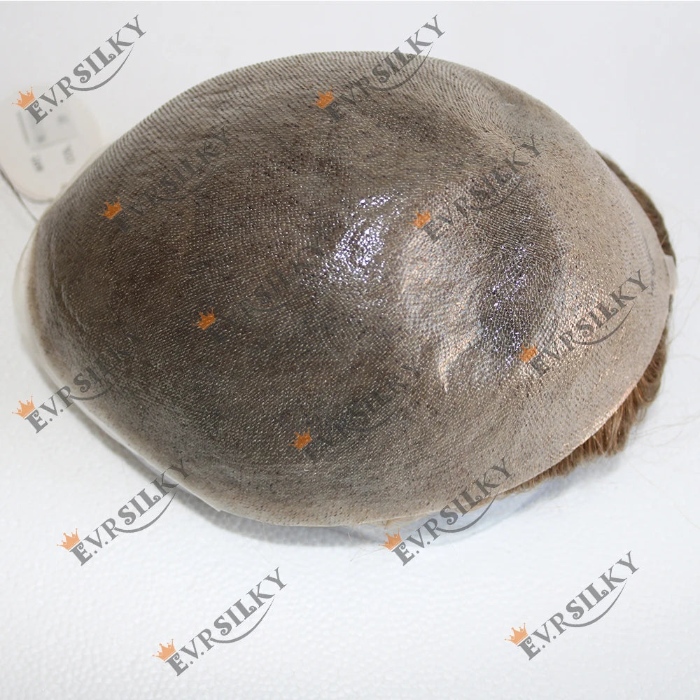 80%Density Old Man 1B80 Blonde Undetectable 0.02mm Ultra Thin Skin Vloop Men's Toupee Natural Hairline Microskin Hair System