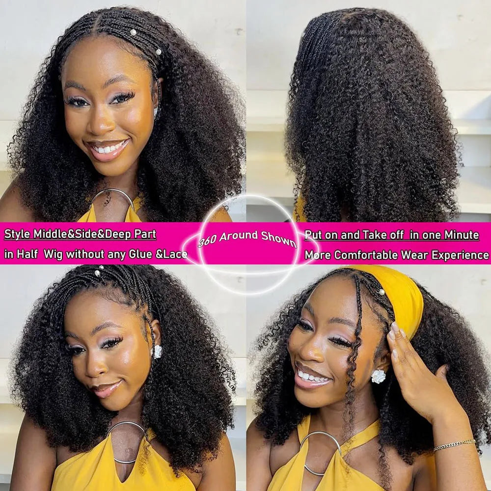 Kinky Curly Half Wig Human Hair Glueless Wig 3 IN 1 Half Wigs With Drawstring Seamless Clip Ins Flip Over Deep Curly Half Wigs