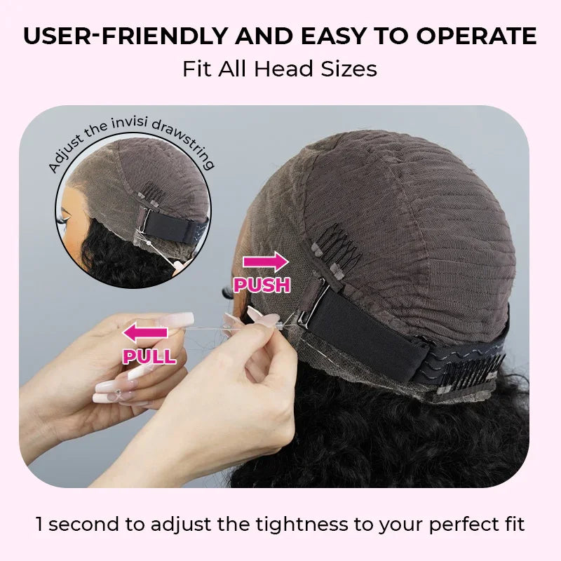 ISEE 360 Kinky Curly Wear Go Glueless Wig With Invisi Draw-strings Pre-Cut Lace Wear Go Wigs Pre-Bleached Knots  Human Hair Wig