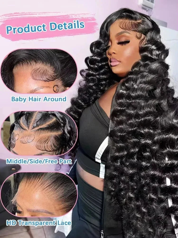 100% Human Hair Brazilian Deep Wave 300% Density 40 Inch Wigs Loose Water Wave Lace Front Wig 4x4 13x6 HD Lace Human Hair Wig