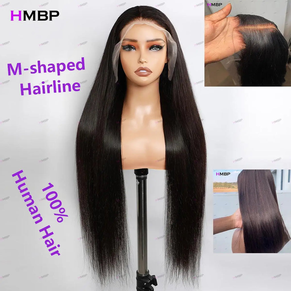 M-Shaped Hairline Straight Human Hair Wig 400 Density 9x6/13x6 HD Lace Front Wig Glueless Wear And Go Pre Plucked For Women HMBP