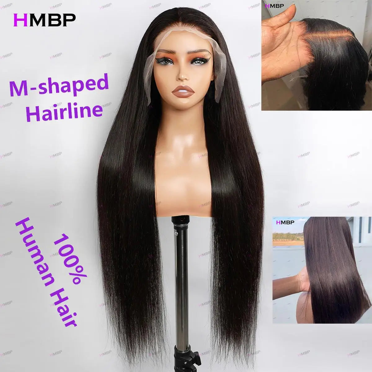 M-Shaped Hairline Straight Human Hair Wig 400 Density 9x6/13x6 HD Lace Front Wig Glueless Wear And Go Pre Plucked For Women HMBP