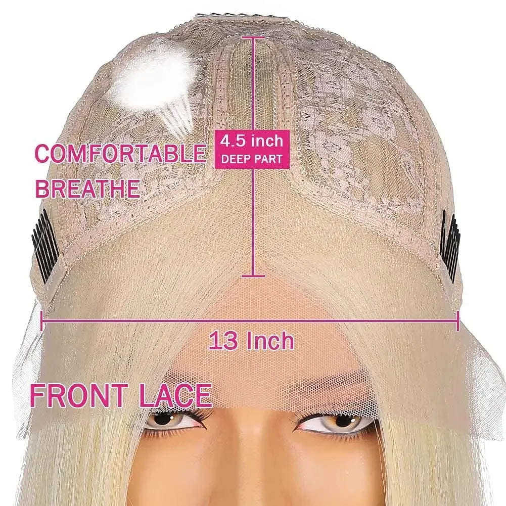 High Quality Human Hair Highlight Ash Blonde 13x6 Lace Frontal Transparent Lace Front Wigs Colored Straight Wigs for White Woman