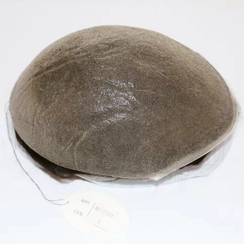 Natural Hairline 0.02mm Super Thin Skin 80-90%Density Invisible Men Toupee Light Brown Grey 1B80 Human Hair Capillary Prosthesis