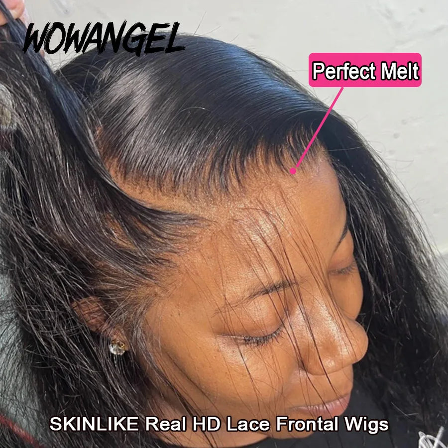 WOWANGEL HD Lace Frontal Wigs 13x4 Lace Frontal Human Hair Wig Melt Skins 250% Full Frontal Wigs Silky Straight Wigs For Woman