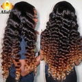 HD 13x6 Loose Deep Wave Wigs Curly Lace Frontal Human Hair Wigs Honey Blonde Ombre Colored Lace Front Wig PrePlucked For Women