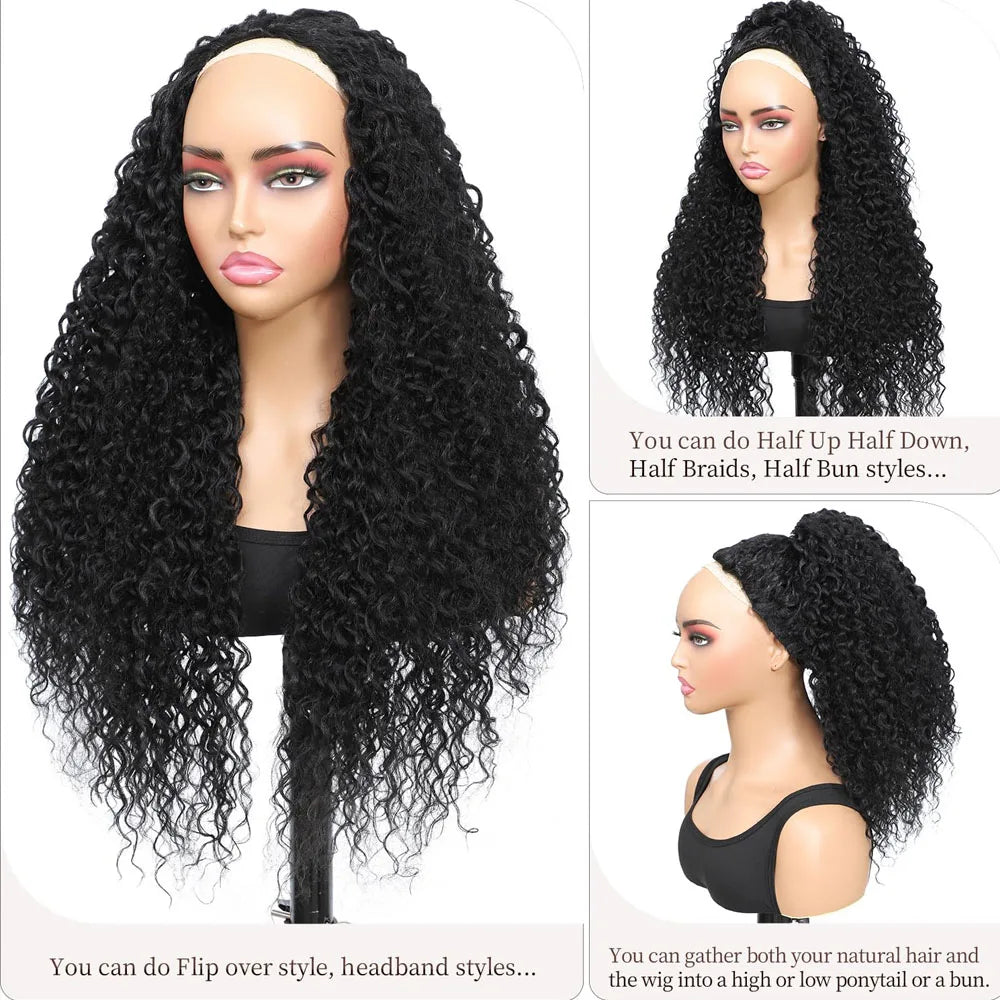 3 IN 1 Half Wig Human Hair 250 Density Deep Wave Glueless Wig Human Hair Ready to Wear 3 IN 1 Half Wig With Drawstring Half Wig