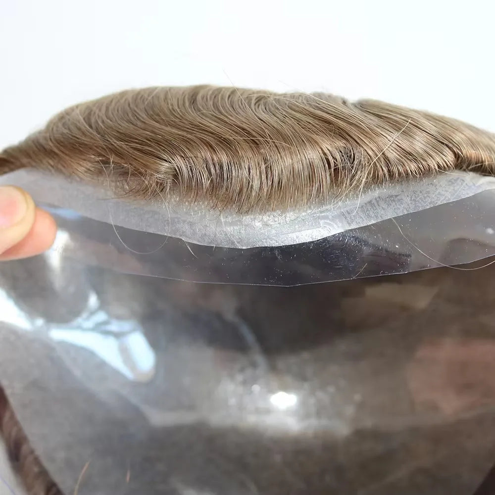 Natural Hairline 0.02mm Super Thin Skin 80-90%Density Invisible Men Toupee Light Brown Grey 1B80 Human Hair Capillary Prosthesis