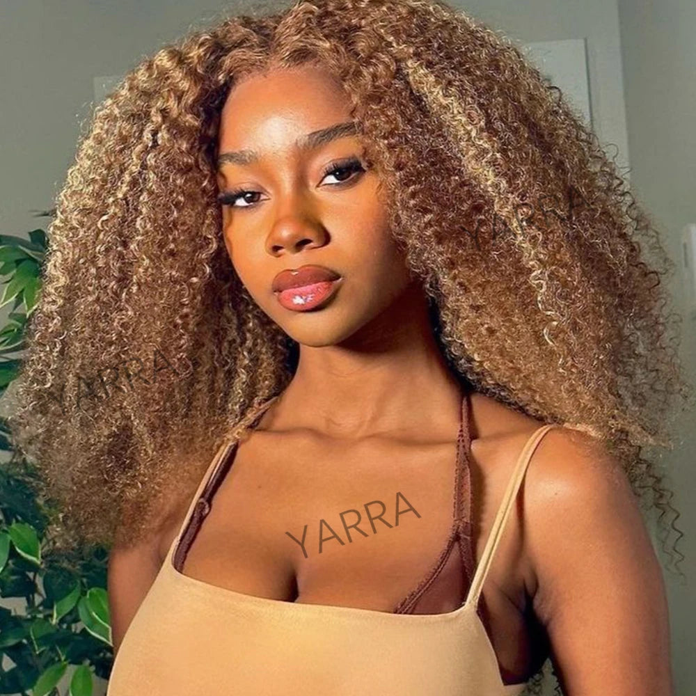 220% Density Highlight Blonde Kinky Curly Short Bob Wig 13x6 Lace Front Wig Glueless Wigs Pre Cut Ready To Go Human Hair Wigs