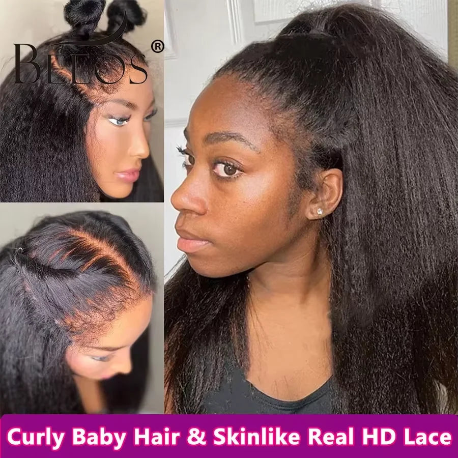 Glueless Curly Baby Hair 13*4 Real HD Lace Frontal Wig Kinky Edge Kinky Straight 5*5 HD Tranparent Lace Closure Human Hair Wigs