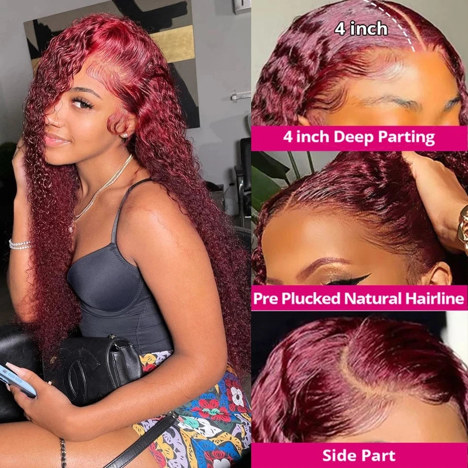 Silkwave Deep Wave Burgundy 13x6 Hd Lace Frontal Curly Human Hair Wigs For Women Red Colored 13x4 Lace Water Wave Frontal Wig